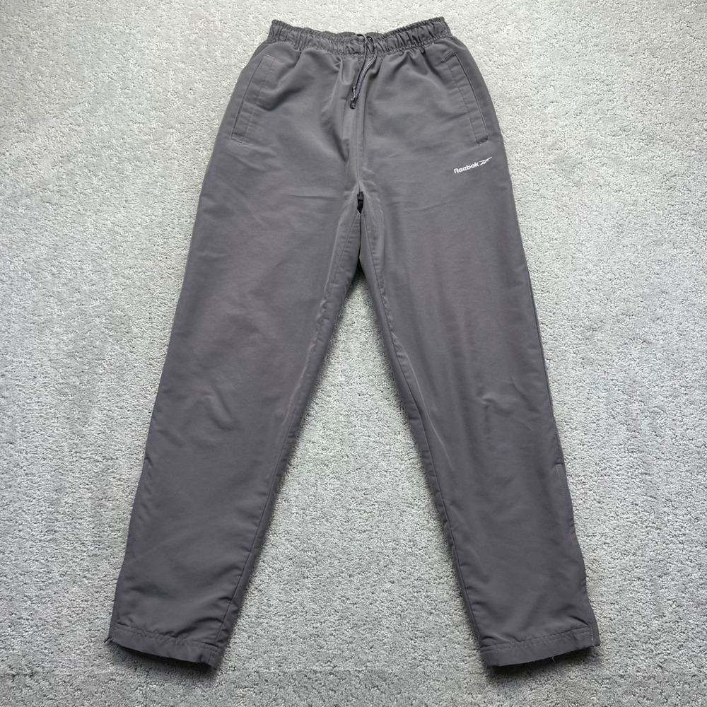VINTAGE 90s Reebok Track Pants Womens Small Grey Faded Tapered Lined‎ Ankle Zip